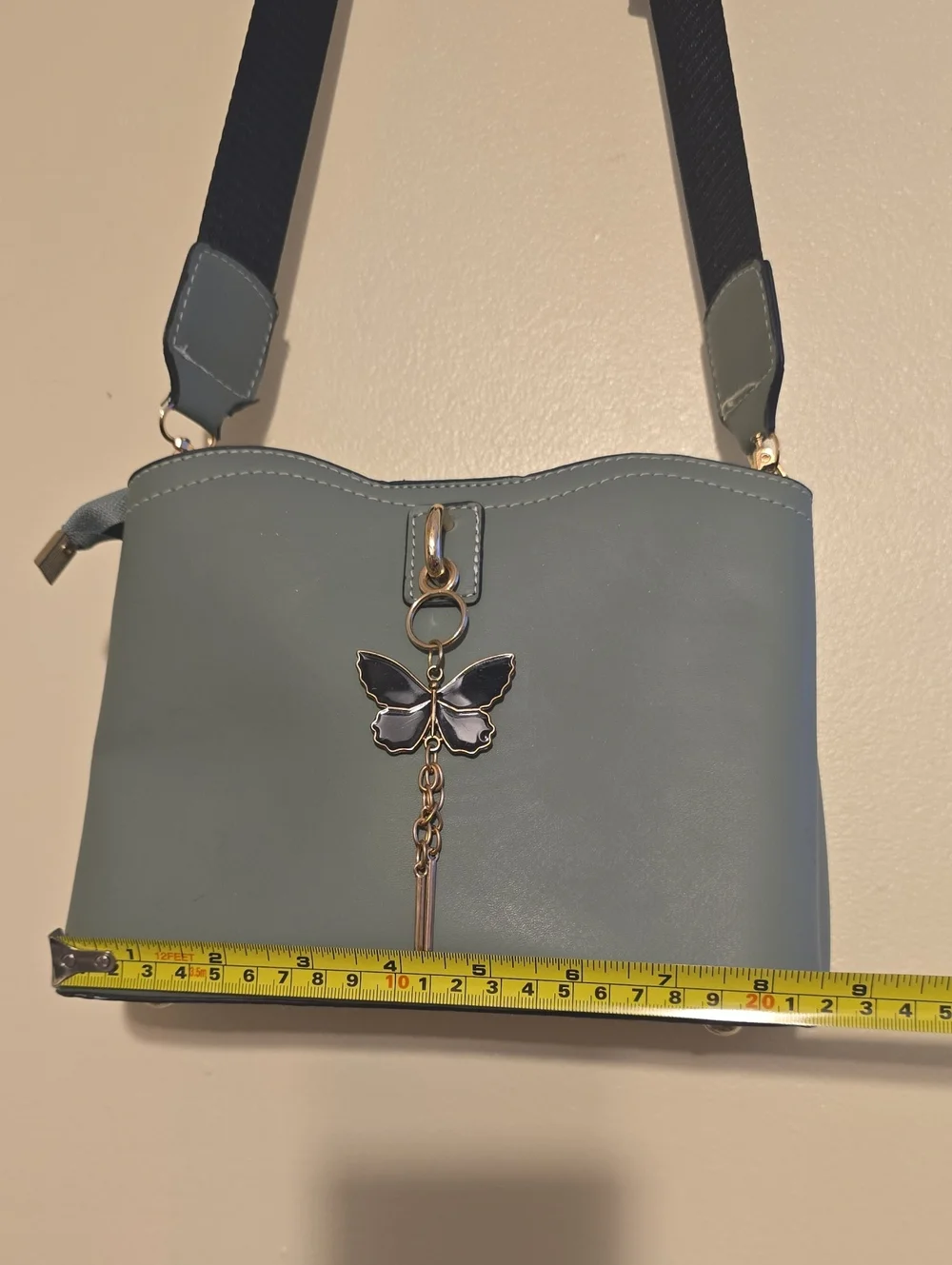 Elegant Sage Green Butterfly Accent Crossbody Bag